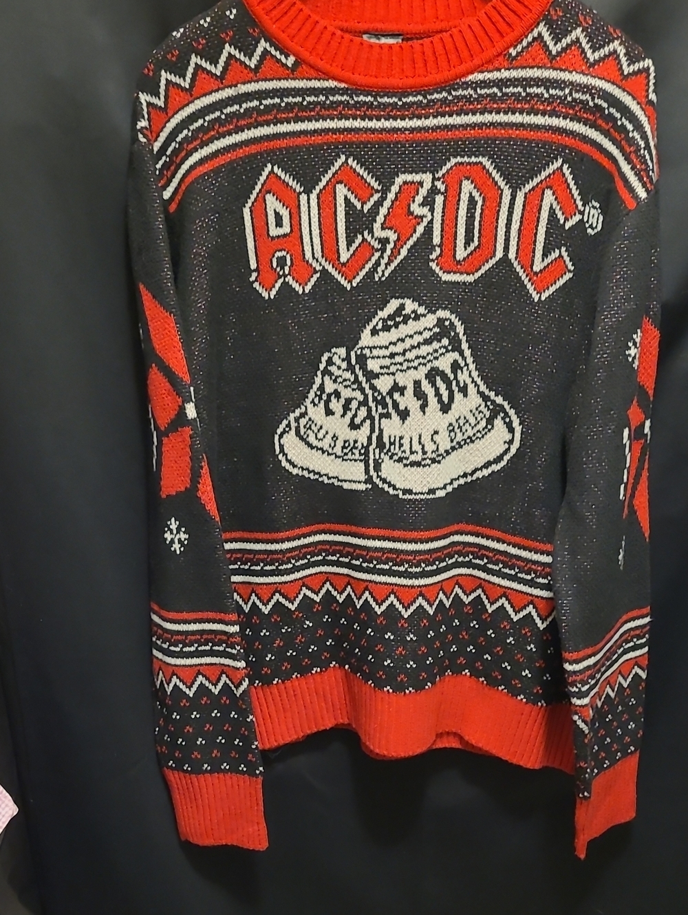 AC/DC Black and Red Crewneck Knit Sweater with Band Logo XL